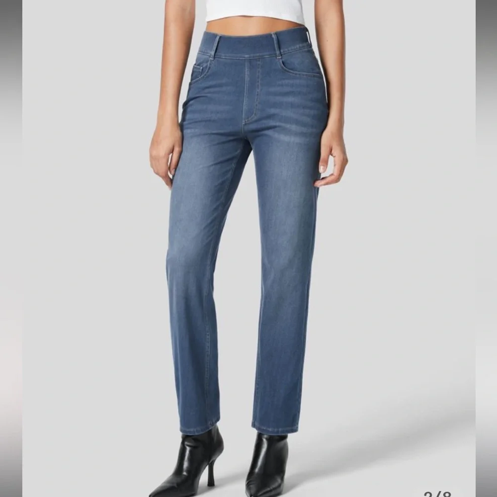 Halara High Waisted Multiple Pockets Straight Leg Stretchy Knit Work Jeans - Picture 1 of 6